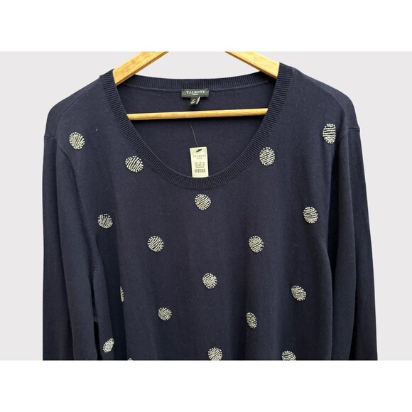 NWT Talbots Plus Size Navy Beaded Polka Dot Sweater 3X Preppy Luxe Minimalist - Picture 2 of 8